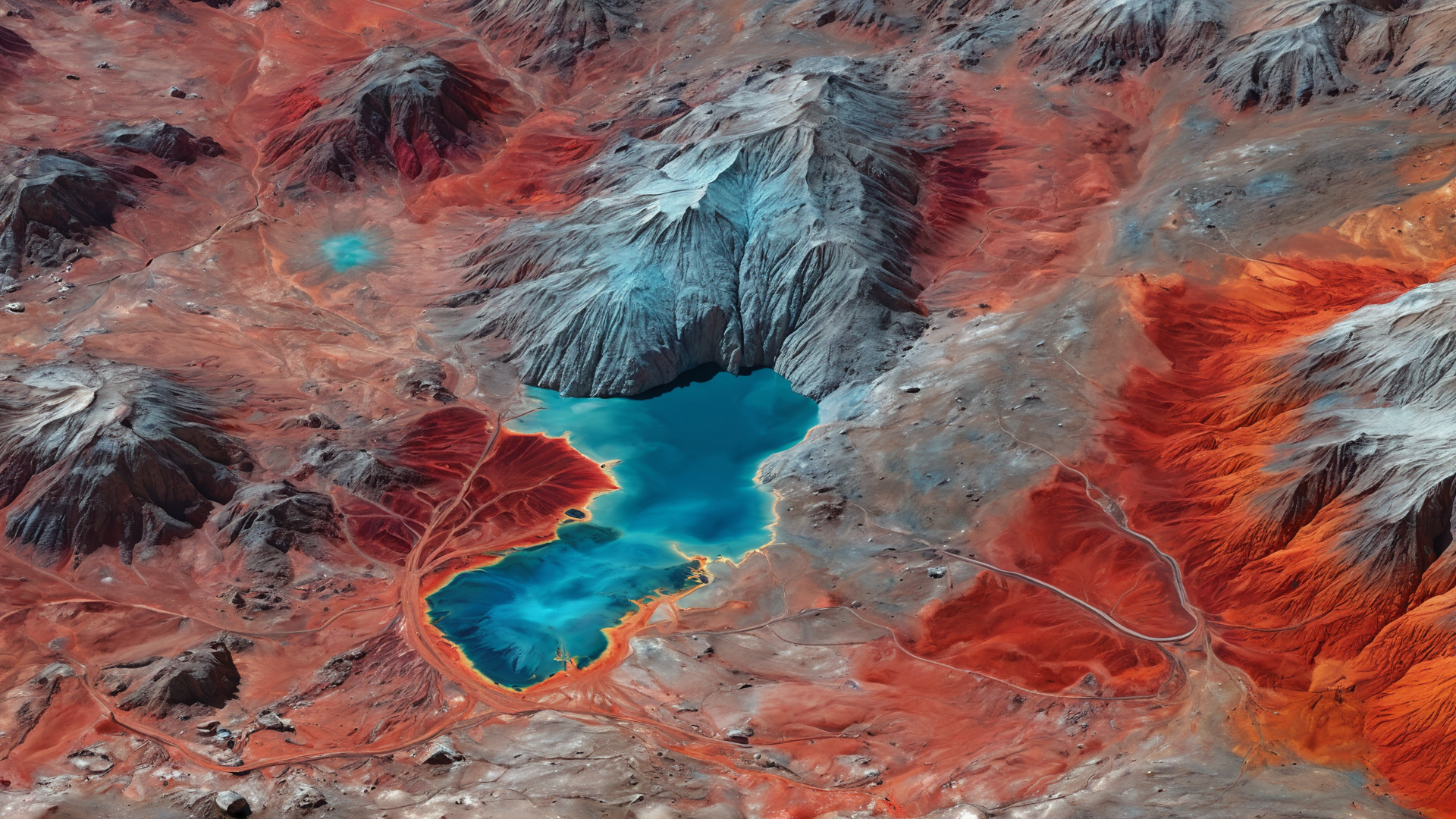 Falschfarbene Satellitenaufnahme geologischer Formationen