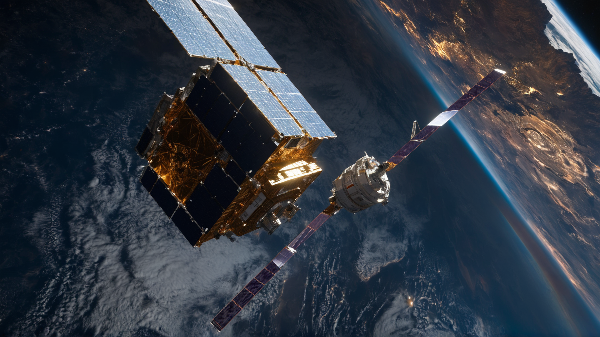 Sentinel-2 Satellit im Orbit mit Sicht auf die Erde